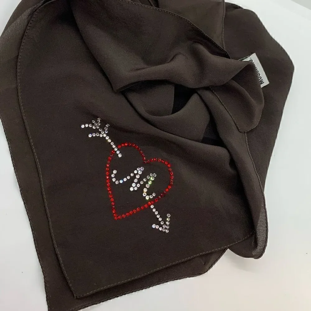 Vintage MOSCHINO Strass Logo Silk Scarf